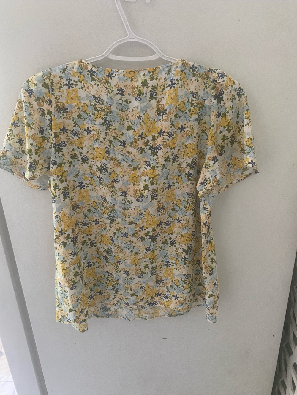 LC Lauren Conrad Yellow and Blue Floral Tie-Front Blouse - Picture 2 of 6